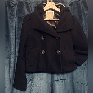 Cropped Black Wool Pea Coat